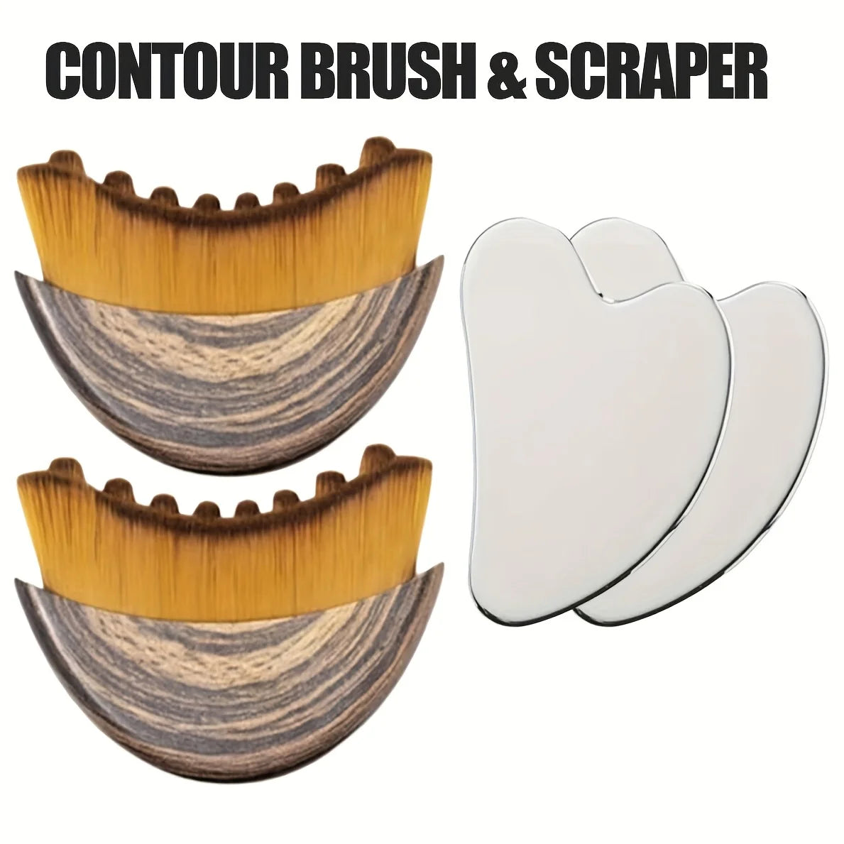 1/4 Pieces Contour Brush Scraping Board Set Women's Lymphatic Contour Facial Brush Stainless Steel Scraping Board